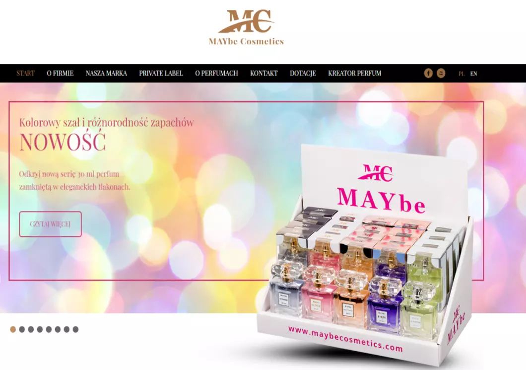Zrzut ekranu strony Maybe Cosmetics Producent perfum na zamówienie