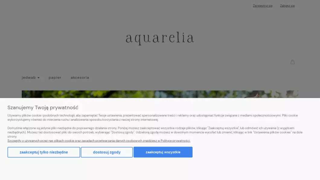 Zrzut ekranu strony Malarstwo akwarelowe i produkty z jedwabiu - Sklep internetowy Aquarelia