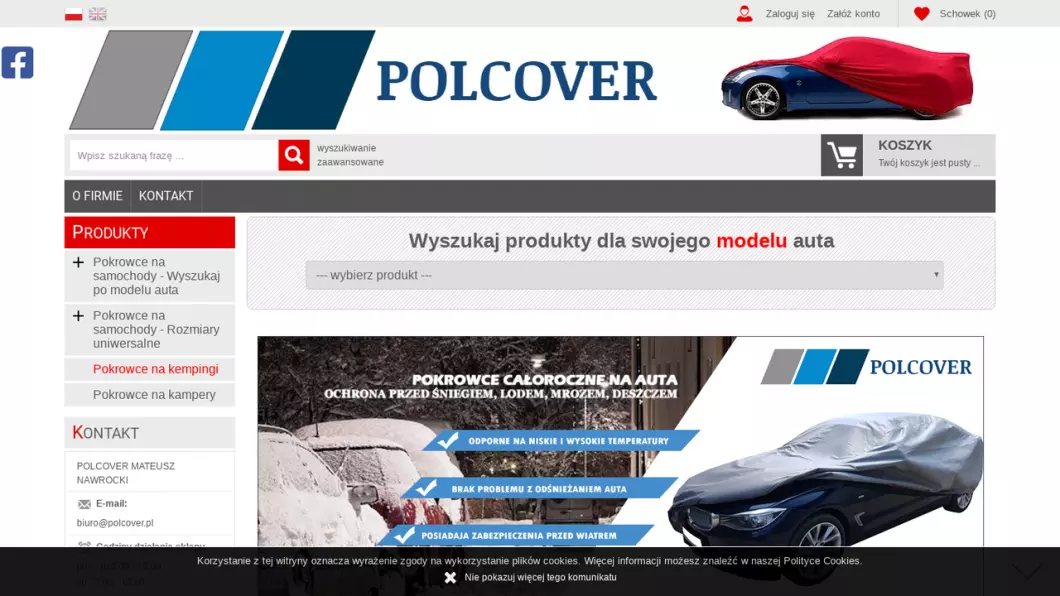 Zrzut ekranu strony Polcover - pokrowce i plandeki na samochody i przyczepy